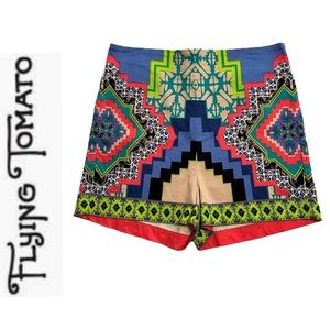 Flying Tomatoes High Waisted Tribal Print Shorts, Size L